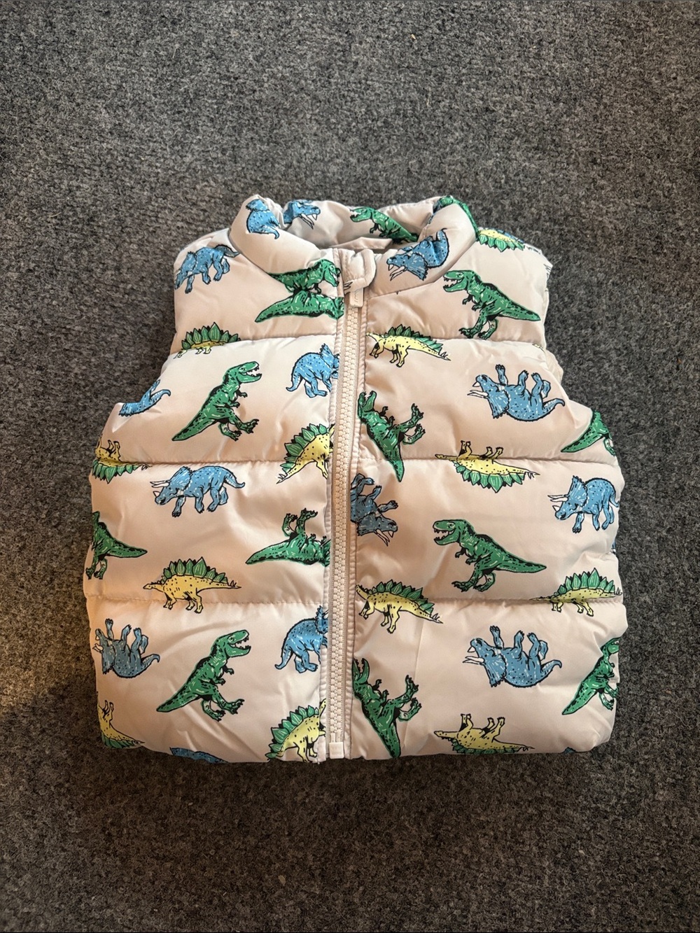 Kids Old Navy Dino Puffer Vest - Green & Blue Dinosaurs - Size 6 to 12 Months